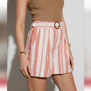 Striped Linen Coral Shorts